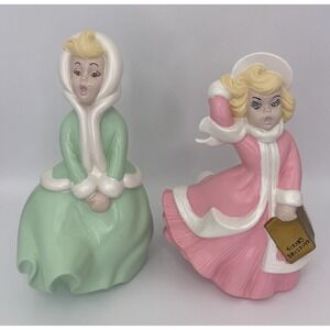 Vintage Atlantic Mold Ceramic Christmas Carolers- Set Of 2- Pearl Pastel-1977